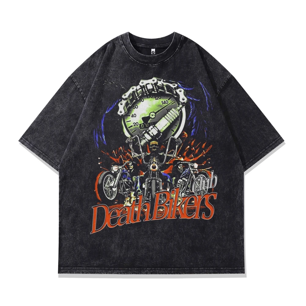 

Grunge Black T Shirts Death Biker High Street Punk Men Anime Y2k Tops Goth Oversized Women's T-shirts Harajuku Short Sleeve Tees