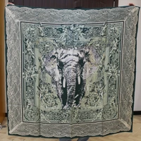 100 twill silk scarf unisex man women vintage ethnic tribal style forest elephant shawl sand wash stole 5353