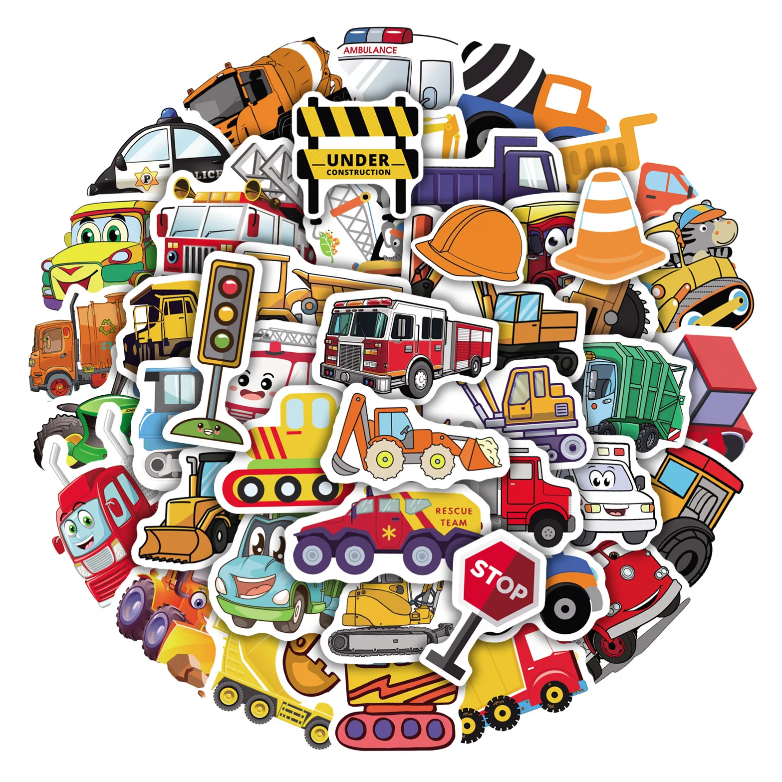 10/30/50PCS Construction Vehicle Small Fresh Decal Sticker Kids Toy Graffiti DIY Suitcase Laptop Ipad Cartoon Sticker Wholesale