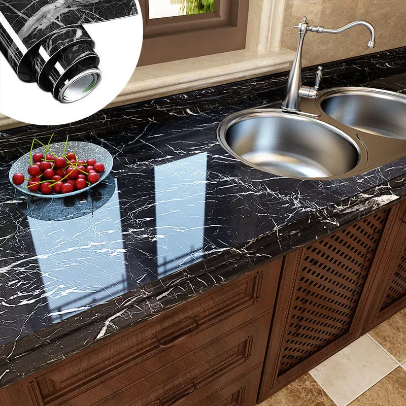 

Kitchen DIY Oil Sticker Self-adhesive Marble Waterproof Cabinets Countertops Wallpaper Desktop Bathroom Renovation Wall Stickers