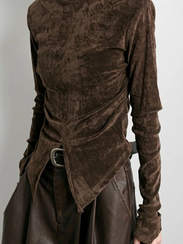 Женская флисовая футболка в ретро-стиле однотонная Приталенная с длинным