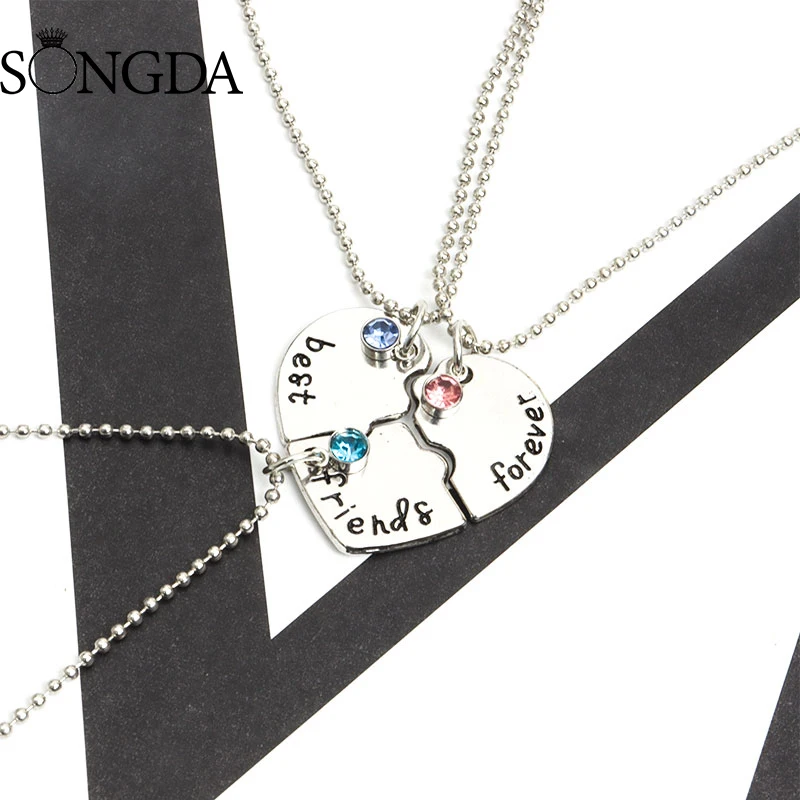 

3pcs/Set Best Friends Forever Pendant Necklace Korean Fashion Bff Friendship Pendant Heart Choker Jewelry Friends Gift Wholesale