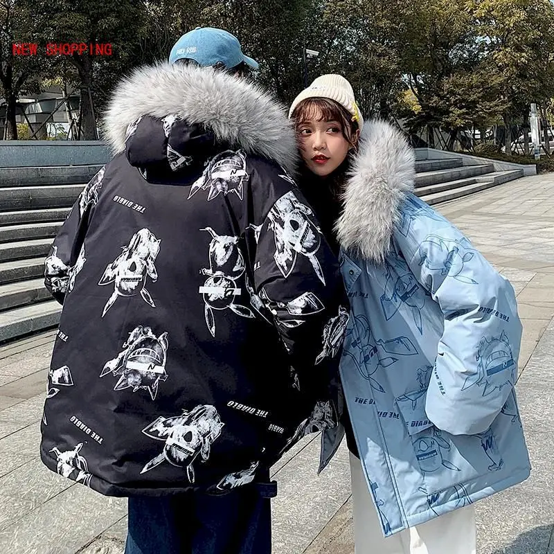 Parka Women Cotton Padded Jacket Fur Hooded Winter Warm Thick Jackets Outwear Hip Hop Fur Collar Sweet Kawaii Oversize Coat