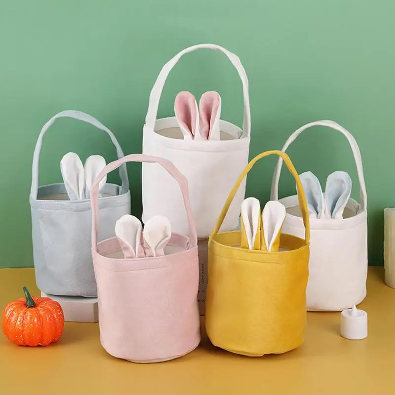 

5pcs Easter Bunny Tote Bags Reusable Easter Bunny Basket Egg Bags Portable Children's School Home Party Supplies Toys For Kids