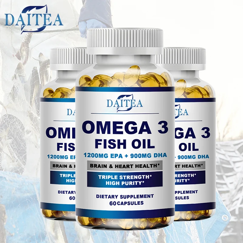 

Daitea - Omega 3 Fish Oil Capsules, DHA & EPA Rich Supplement for Anti-Aging Skin, Eyes, Heart, Brain, Immune System Support