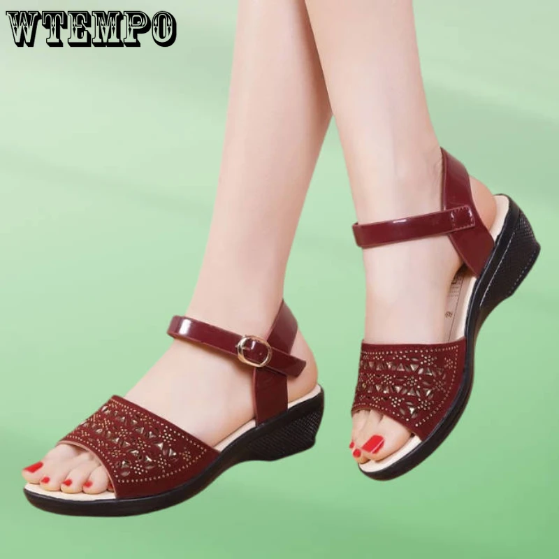 WTEMPO Summer Fashion Women's Sandals Wedge Heeled Sandals Platform Soft Comfortable Non Slip Outdoor Slides Sandals Wholesale