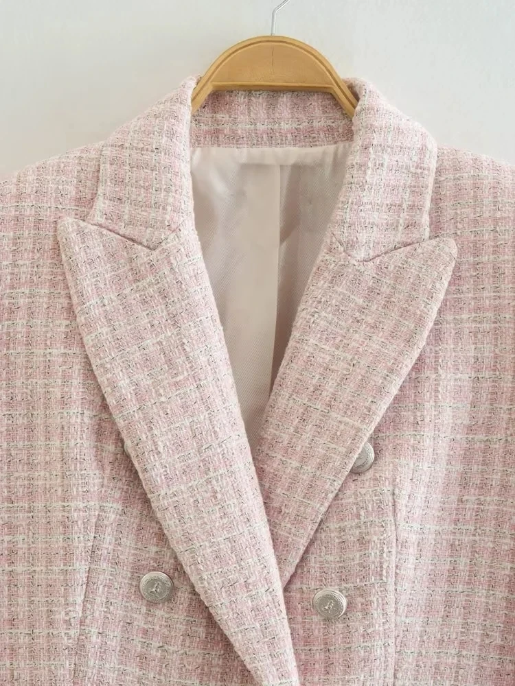 Jenny&Dave Winter England Style Fashion Woolen Texture Jacket Solid Double Breasted Casual Blazers Women