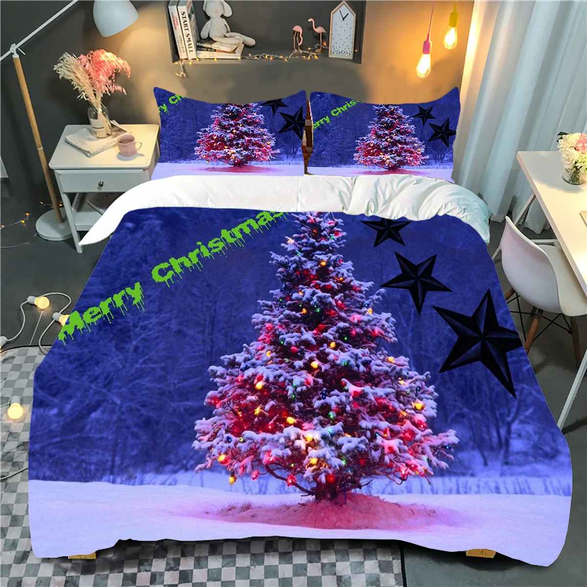 

Комплект постельного белья с рождественским 3d-рисунком, мультяшная простыня/King/Queen, пуховое одеяло, наволочка, домашний текстиль для спальн...