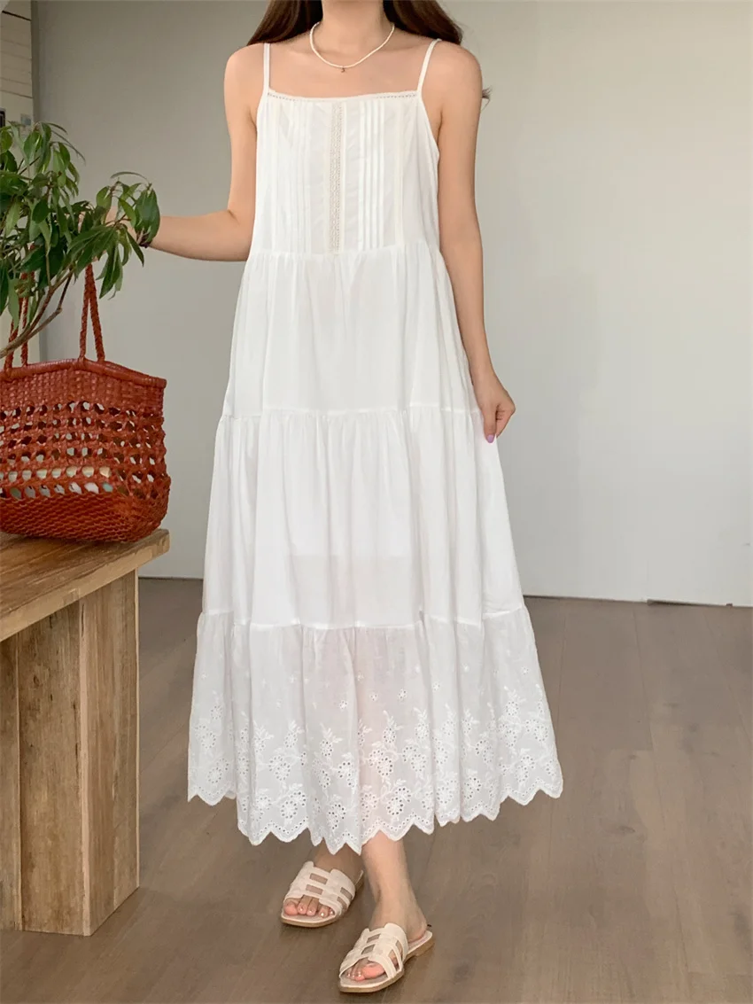 

Alien Kitty Chic Gentle Cotton Maxi Dress Women Summer Holiday Daily New Slim Sweet 2023 Hot Sale Sleeveless Slip Vestidos