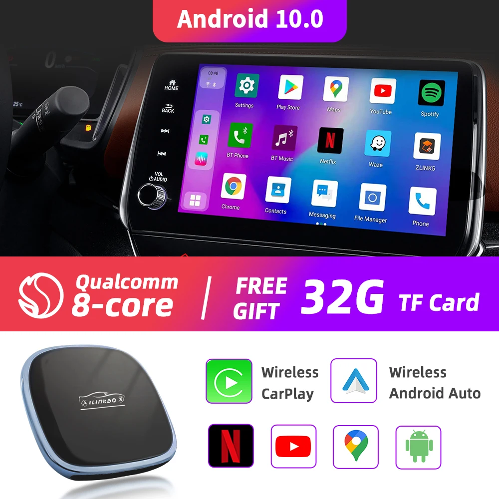 Беспроводная Автомобильная приставка CarPlay Ai Box Alilinbox Android 10 0 Netflix Youtube Dual Bluetooth 5 для