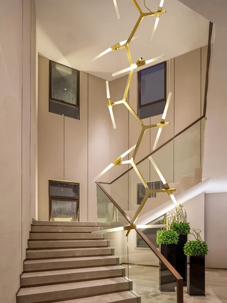 Скандинавская люстра в виде ветки длинный подвесной светильник стиле лофт