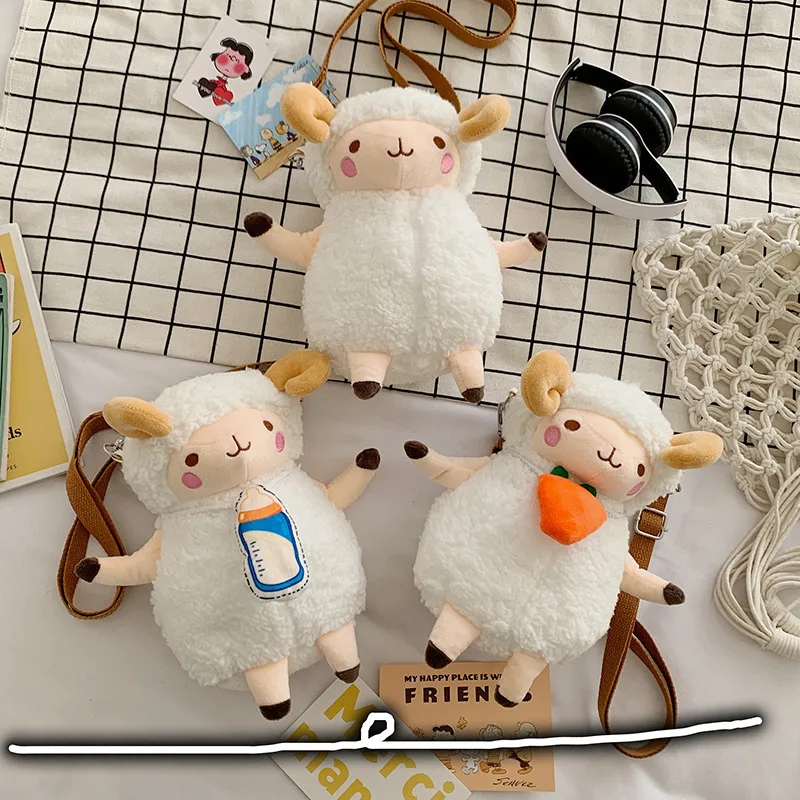 

Handbags 3D Animal Sheep Backpack Plush Soft Doll Bag Cute Cartoon Boy Girl Backpack Student Shoulder Bag Plush Backpack Gift