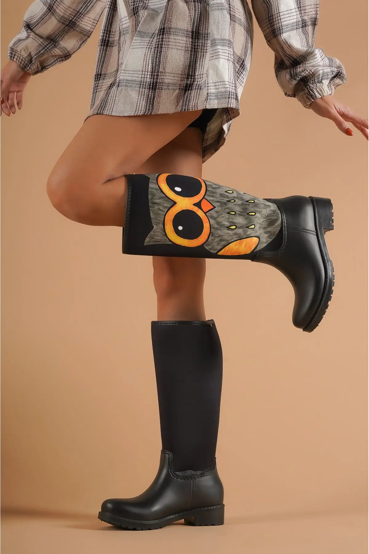 

Women's Fashion Handmade Special Black Leather Heels Boots