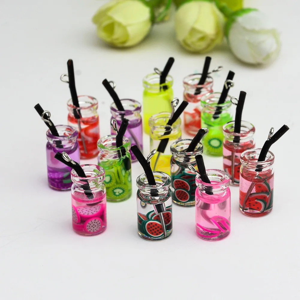 10Pcs Mixed Glass Bottles Pendant Milk Tea Cup Ball Earring Charms DIY Jewelry Making Findings Keychain Bracelets - купить по
