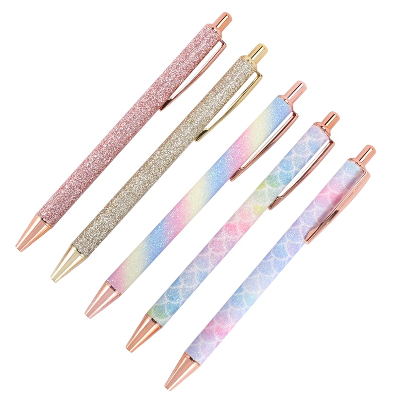 

Шариковые ручки, 5 шт., выдвижные строительные ручки средней длины (1,0 мм), шариковые ручки из розового золота, офисные принадлежности для муж...