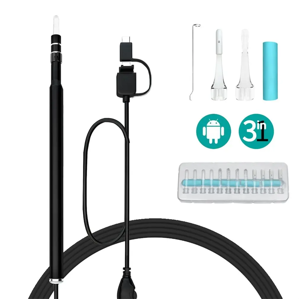 

3 in 1 Multifunctional Ear Cleaner USB Endoscope 5.5mm Visual Earwax Clean Tool Ear Spoon Earpick Otoscope Camera 0.3MP