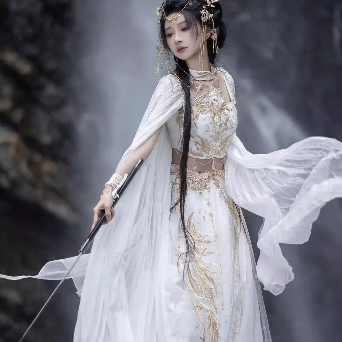 Экзотический Шарм ханьфу Saintess Токен Dunhuang вышивающий костюм Xianxia Белый Полный