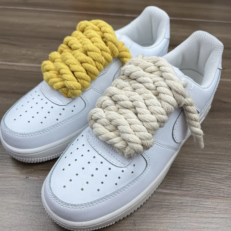 2 Pair/set Thick Cotton Line Weaving Twisted Rope Bold Shoelaces Women Men Sneakers Low-top Canvas Shoe Laces Strings