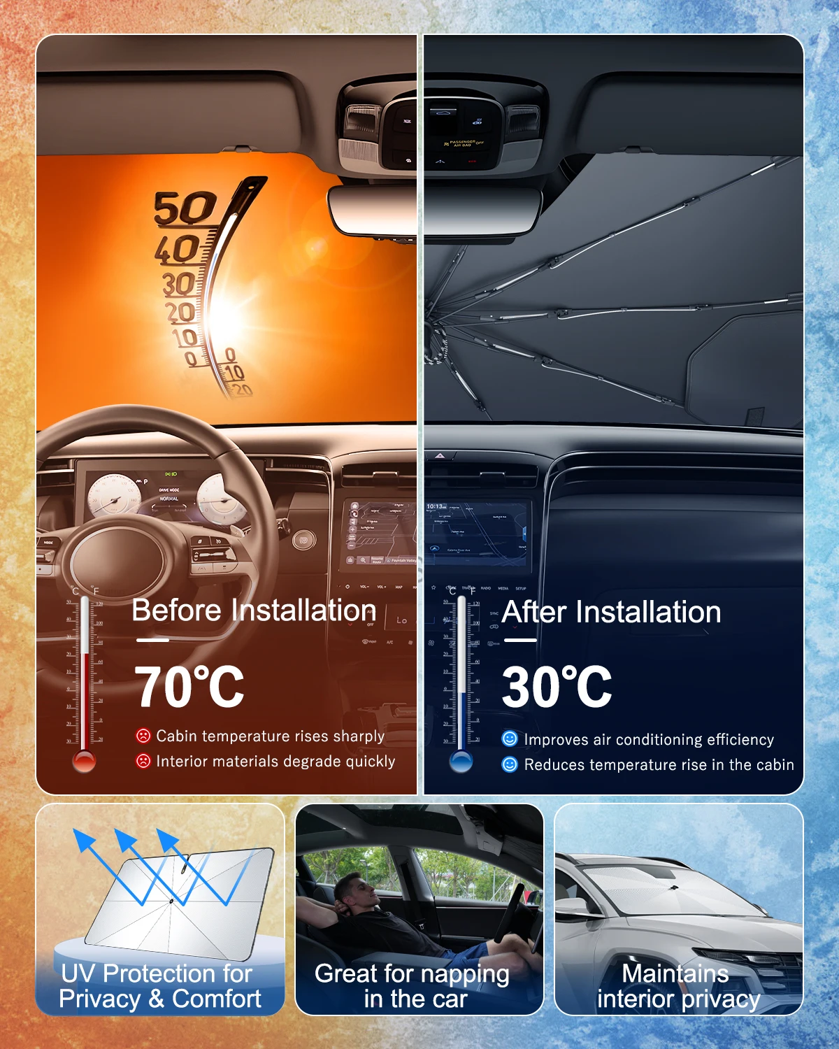 Фото Солнцезащитный козырек LFOTPP для Hyundai Tucson NX4 2022-2026, аксессуар для переднего стекла автомобиля, серебристый солнцезащитный козырек. №3