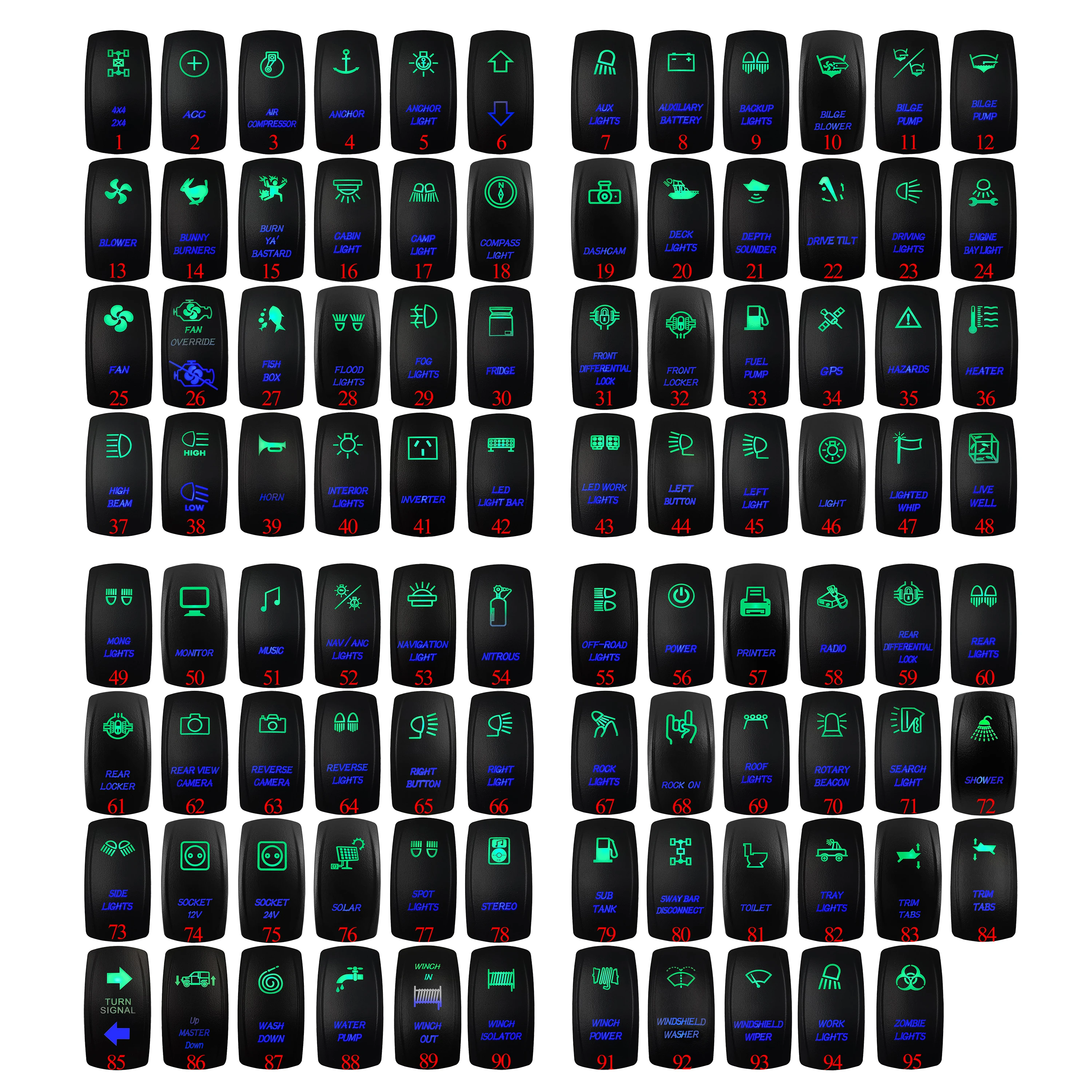 Green & Blue Led 4 Gang Rocker Switch Panel QC 3.0 USB & Voltmeter for Polaris, Multi-logos Waterproof IP68 Switch Marine Grade images - 6