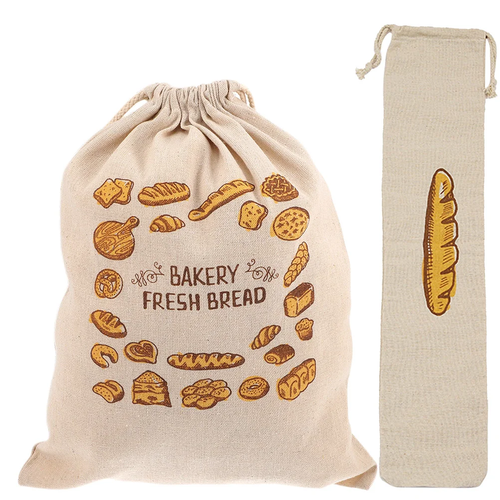 

2 Pcs Pastries Bags Reusable Bread Storage Bagette French Unbleached Loaf Container Drawstring Linen Holder Carrier Loaves