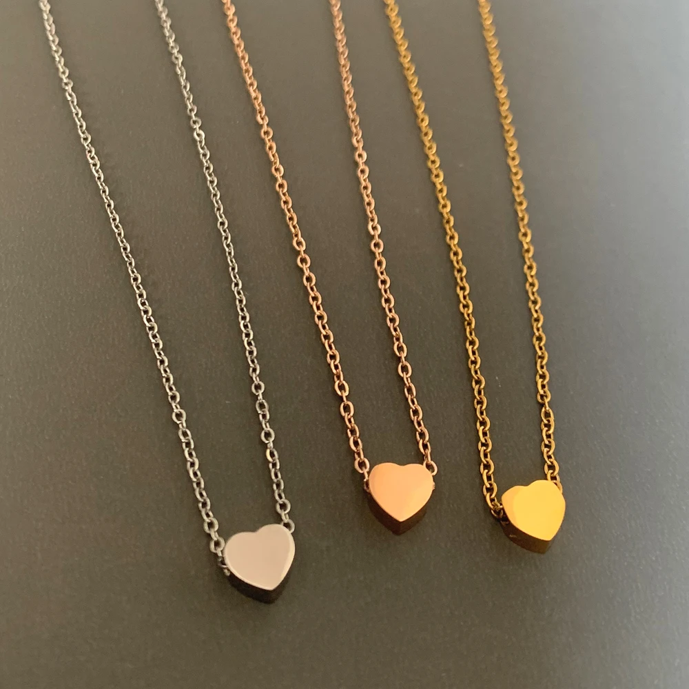 

Cute Small Glossy Heart Pendant Clavicle Necklace for Women Classic Gold Color Stainless Steel Chain Charm Neck Choker Jewelry