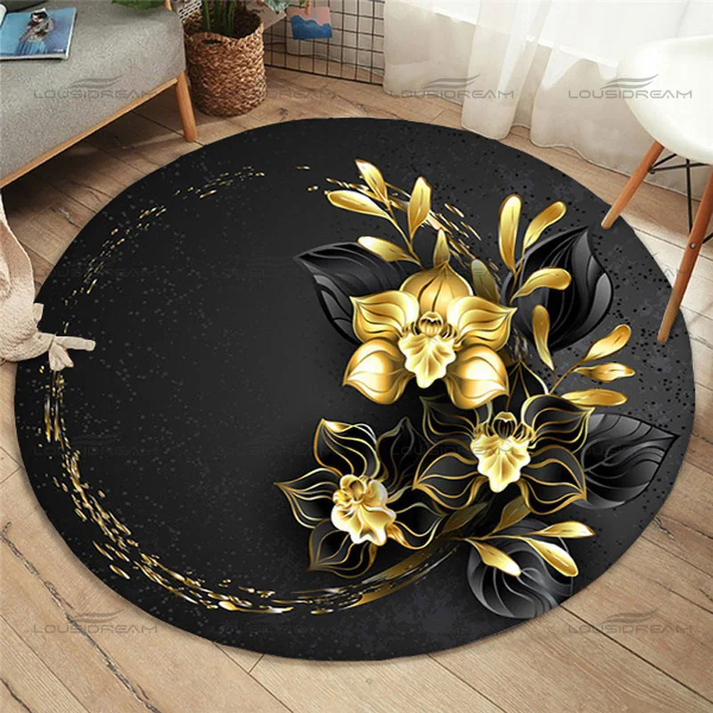 Fashion round HD printing rose carpet,family anti-skid gold rose pattern floor mat, children's bedroom carpet,living room carpet