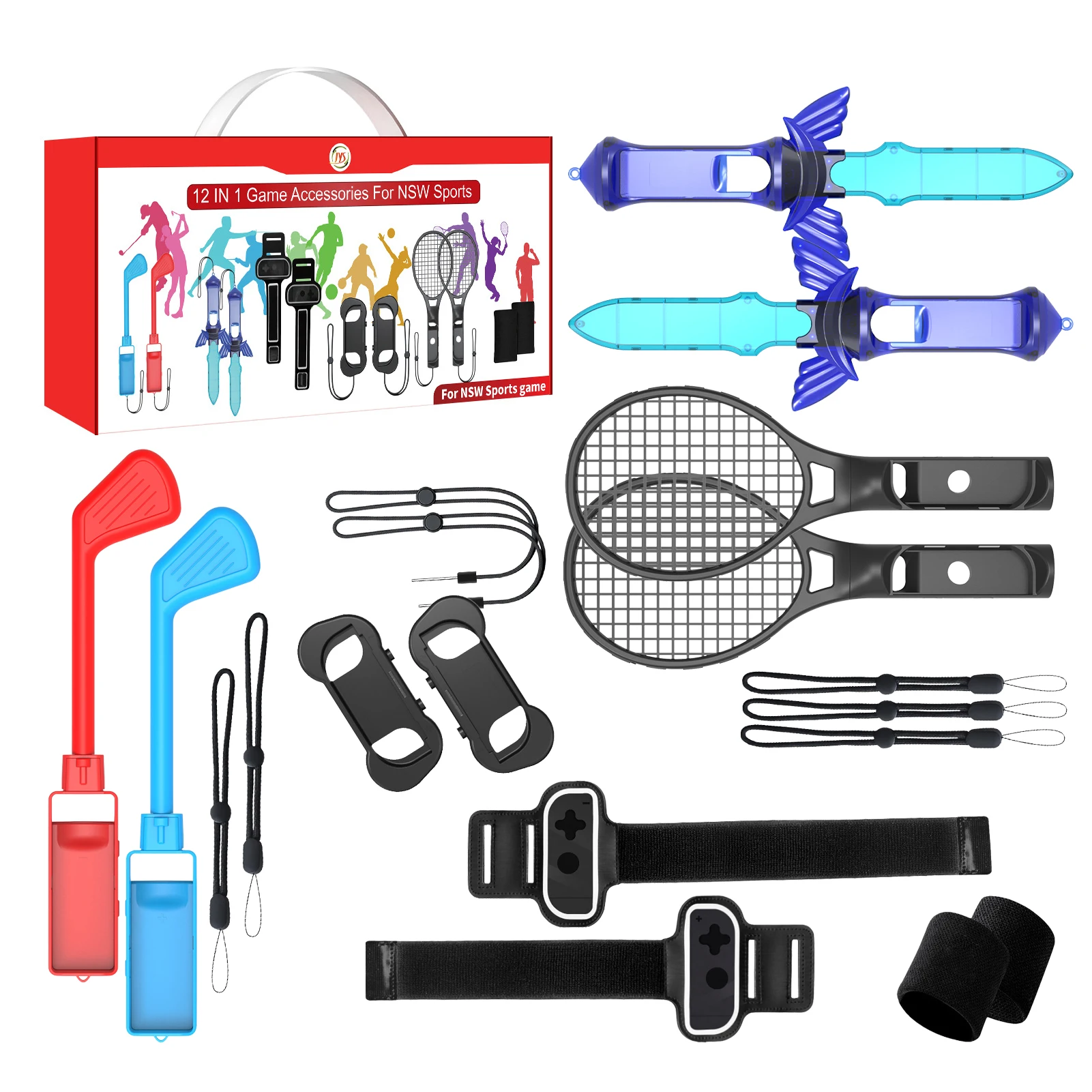 

For NS Switch Sports Control Set 12 In 1 Wristband Tennis Racket Fitness Leg Strap Sword Game Accessories For Switch OLED