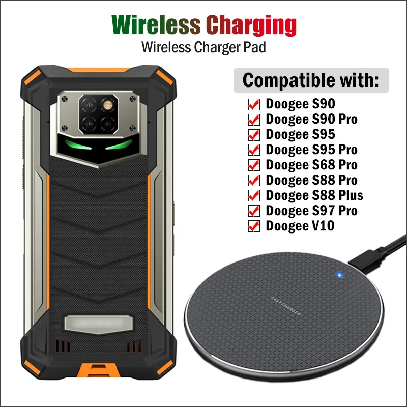 10W Qi Wireless Charger for Doogee S98 S90 S95 S68 S88 S97 Pro Plus V10 V20 5G Rugged Phone Wireless Charging Pad