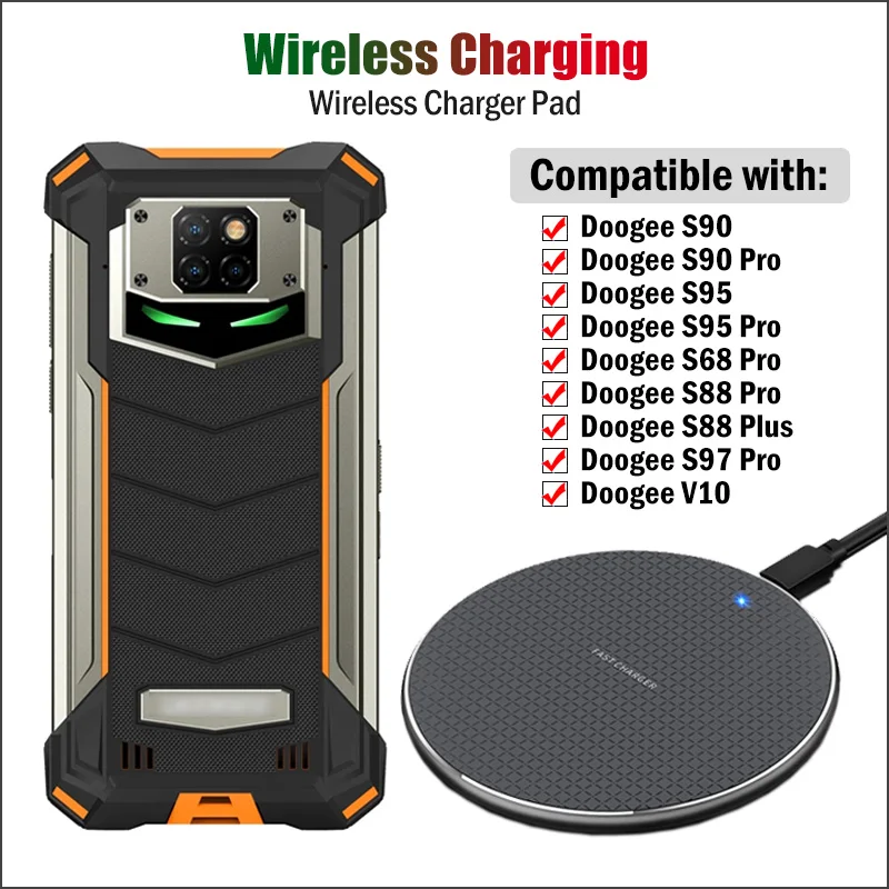 10w qi wireless charger for doogee s98 s90 s95 s68 s88 s97 pro plus v10 v20 5g rugged phone wireless charging pad free global shipping
