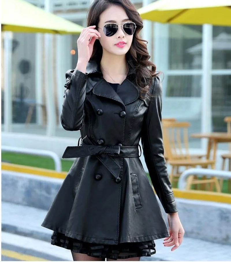 Plus Size S-5XL Leather Jackets Women High Quality Leather Trench Coat 2021 Women Black Leather Jacket Jaqueta De Couro Feminino