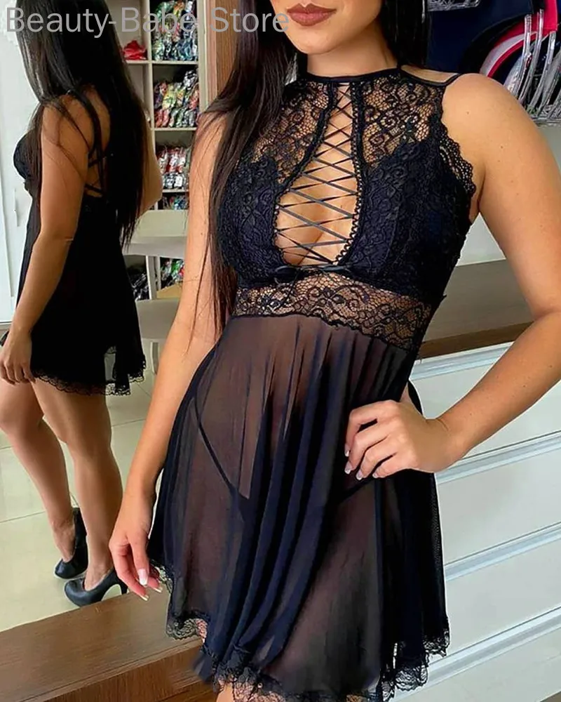 

Женская сексуальная однотонная комбинация с контрастными кружевами, прозрачная сетка, комбинация с стрингами