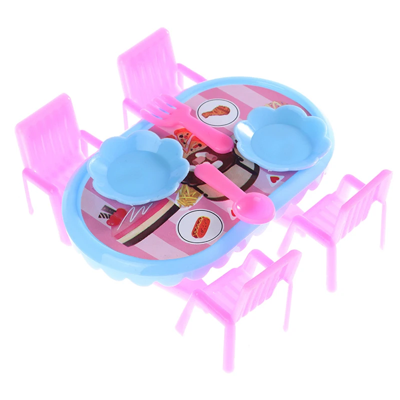 

1Set Miniature Dollhouse Furniture Plastic Dining Table Chair Simulation Dollhouse Furniture Dining Room Play Set Toy