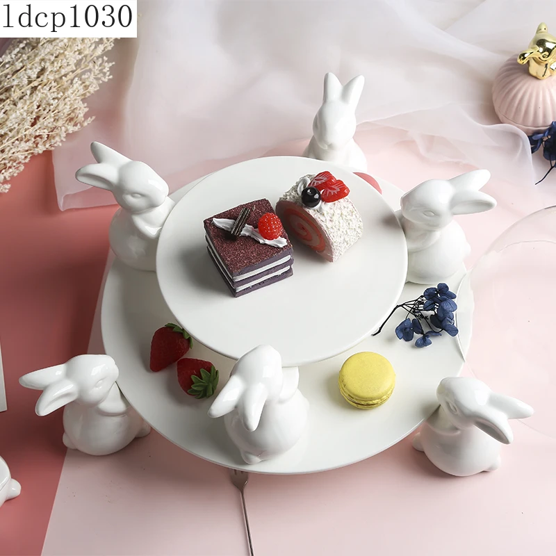 

White Porcelain Rabbit Dessert Plate Household Fruit Cake Plate Banquet Tabletop Ceramic Display Plates Cute Animal Rabbit Tray