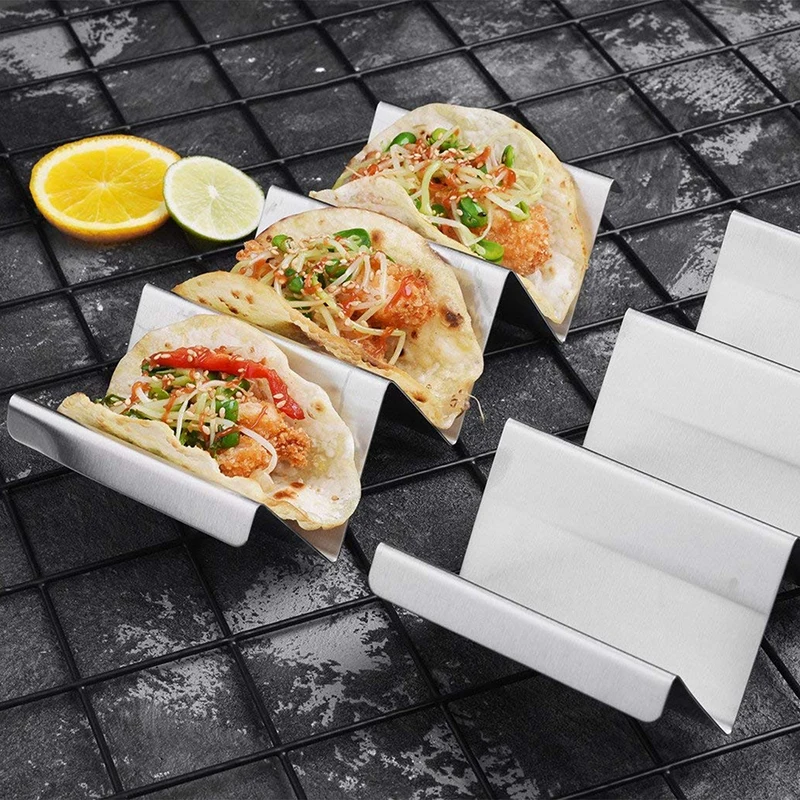 Фото Металлический держатель для тако, подставка для Burrito с 3 интервалами, стойка для тортильи в форме волны, кухонная утварь из нержавеющей стали, посуда с ручкой №1