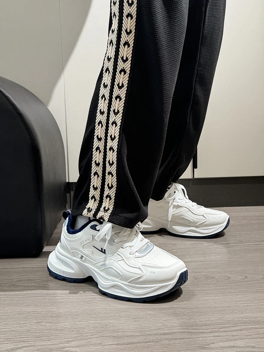 Warrior Fleece-lined Dad Shoes Men's and Women's Same Autumn Winter Thick-Soled Couple's Two-Cotton All-Match Popul...