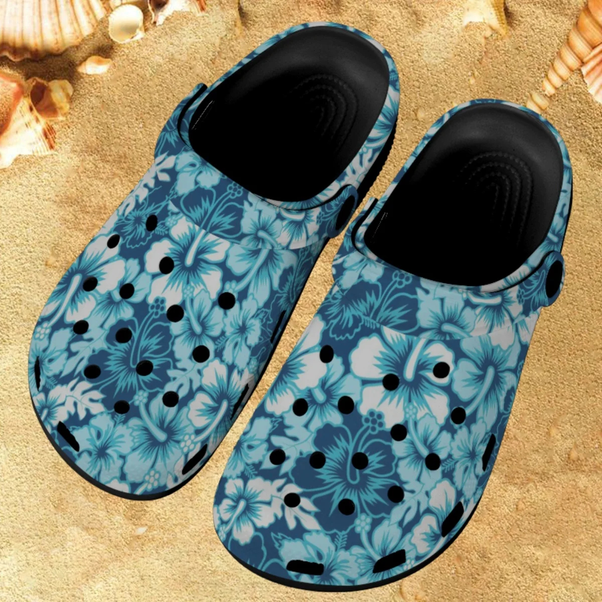 

Синие сандалии в гавайском стиле с цветочным орнаментом, новинка 2023, модные летние женские сандалии, дышащие, не скользящие