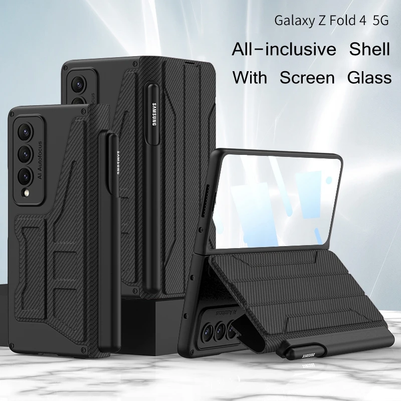 

Кожаный раскладной стеклянный чехол Z Fold4 для Samsung Galaxy Z, Складывающийся чехол для смартфона с полной защитой корпуса и держателем для ручки S
