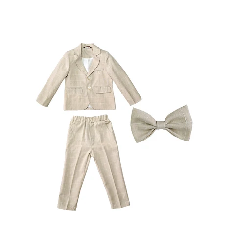 Весенне-летний детский приталенный клетчатый костюм, костюм для мальчиков, блейзер, куртка, брюки, галстук-бабочка, одежда для детей, костюм для свадебных представлений