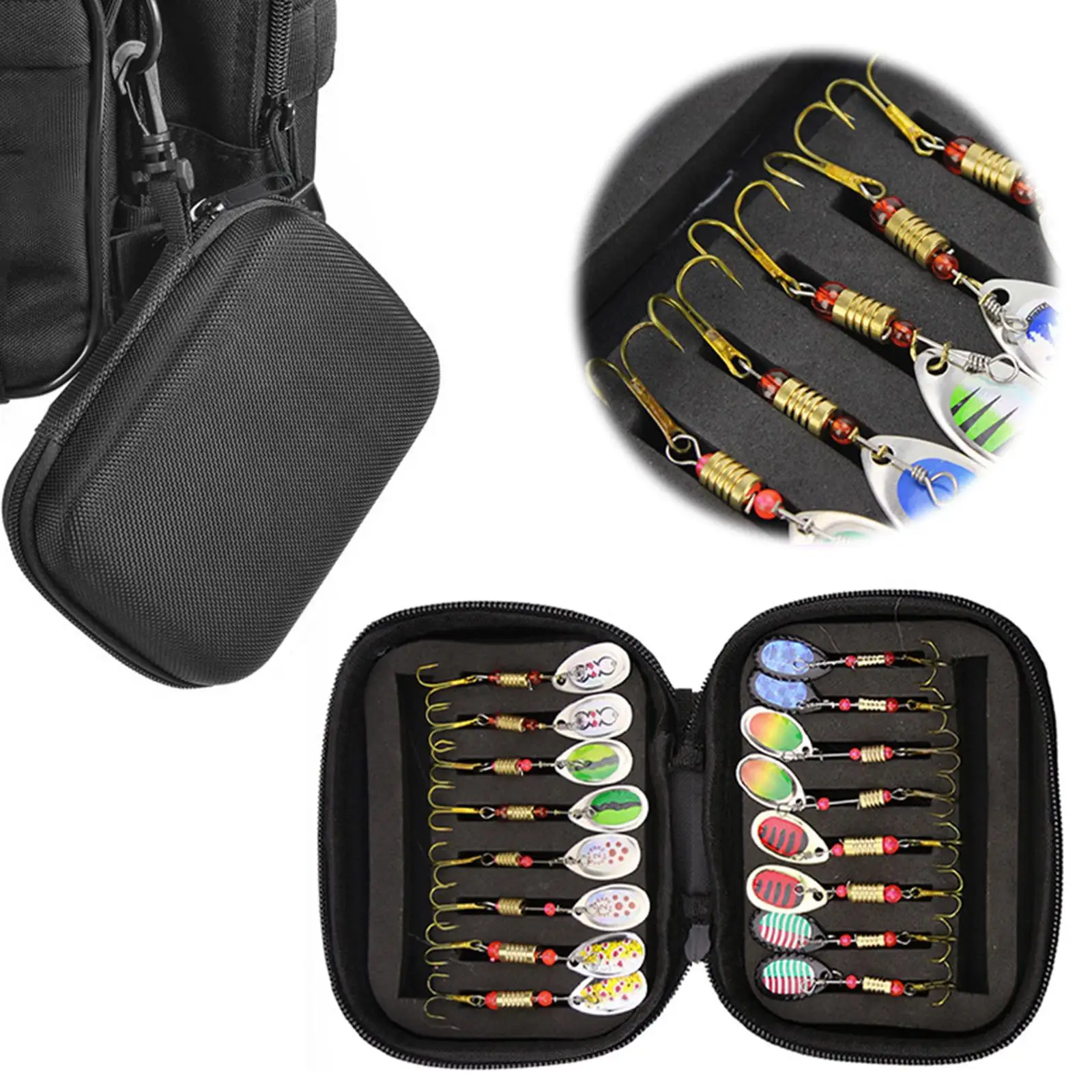 

Portable Pack of 16 Fishing Lures Spinner Baits with Carry Bag, Bright Colors Swivel Sequins for Freshwater Saltwater Easy Carry