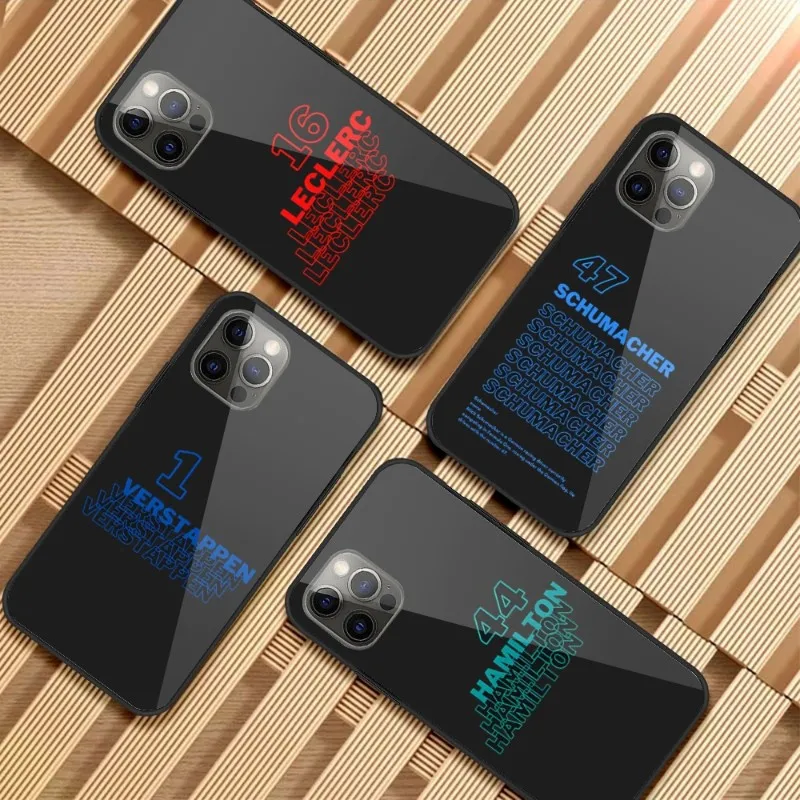 

Чехол для телефона F1 формула 1 с цифрами для iPhone 14, 13, 12, 11, XS, X, 8, 7, 6 Plus, Mini Pro Max, SE 2022, стеклянный чехол для телефона из поликарбоната