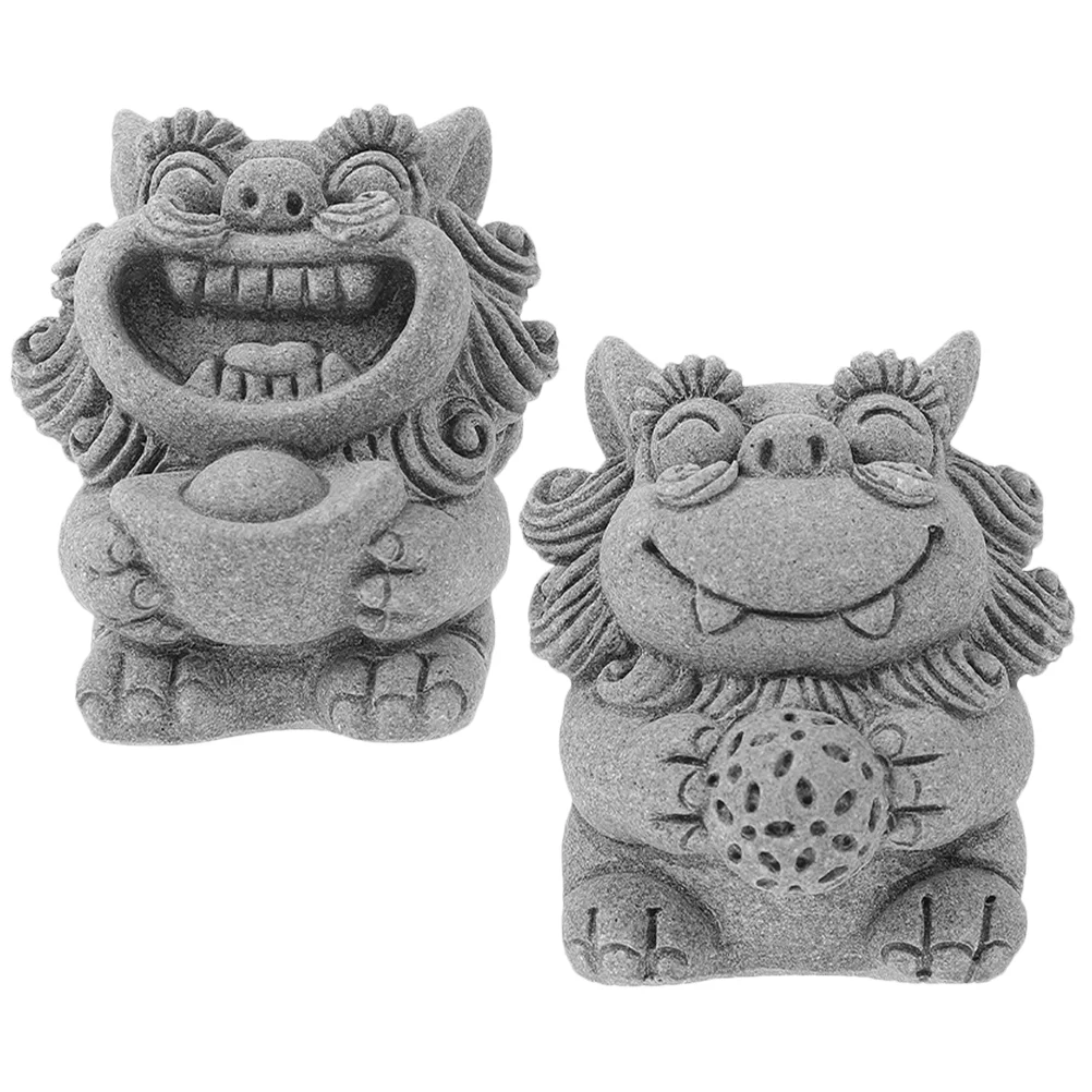 

2Pcs Micro Landscape Lion Sculpture Lifelike Lion Figurine Retro Style Lion Figurine Table Decor