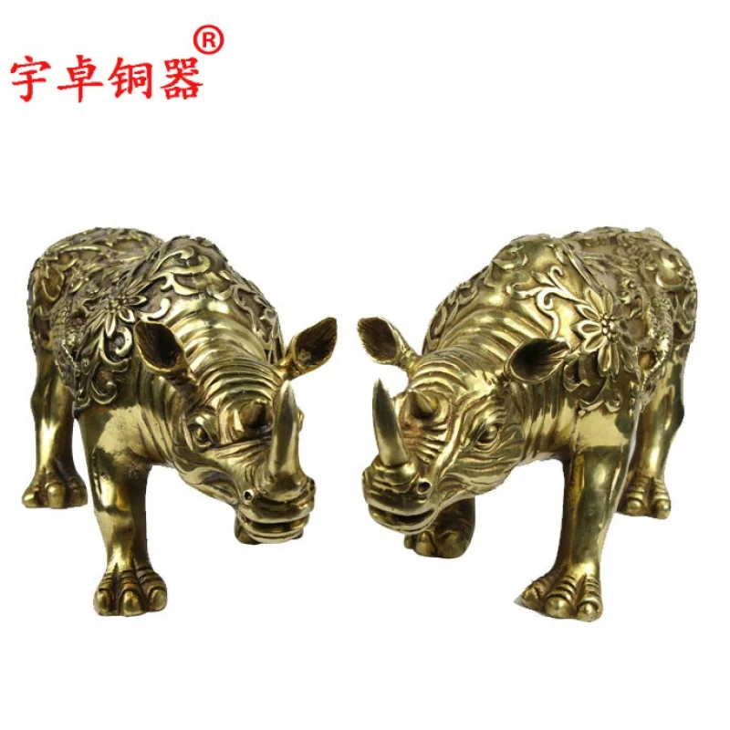 

Yuzhuo Bronze Ware Pure Copper Rhinoceros Brass Rhinoceros Pair of Cattle Crafts Ornaments