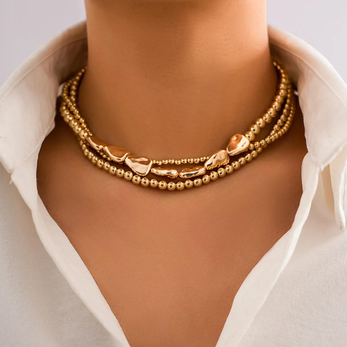 

Ourfuno Plastic Beads Choker Necklace For Women Multilayer Party Wedding Statement Necklace Simple Fashion Jewelry Girls Gift