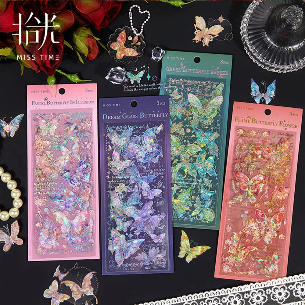 

3 Sheets PET Butterfly Stickers DIY Waterproof Sticker Scrapbooking Journal Handbook Decoration Stationery