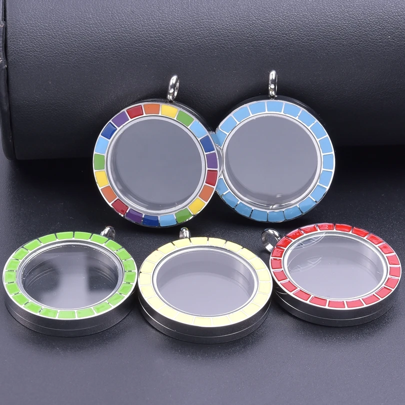 5PCS Glass Stainless Steel Drop Oil Jewelry Making Dried flower Storage Keychain Spin No Fade Pendants Charm Floating Locket