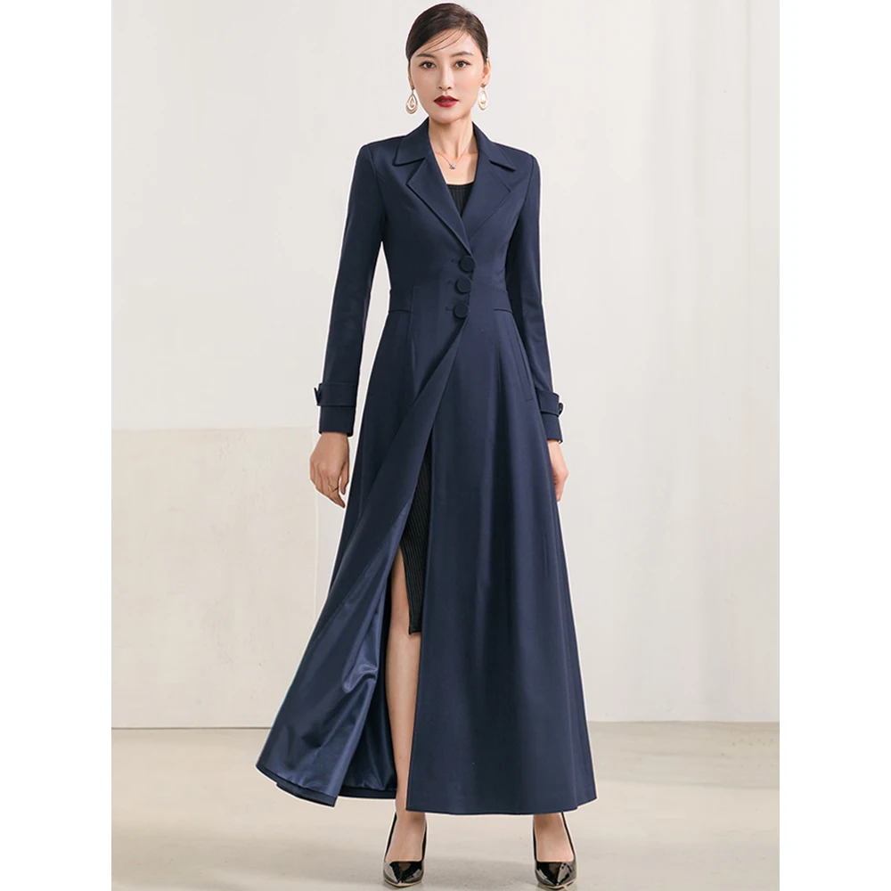 

New Women High-end Trench Coat Spring Autumn Fashion Notched Collar Single Breasted England Style Slim Fit Long Trench Overcoat