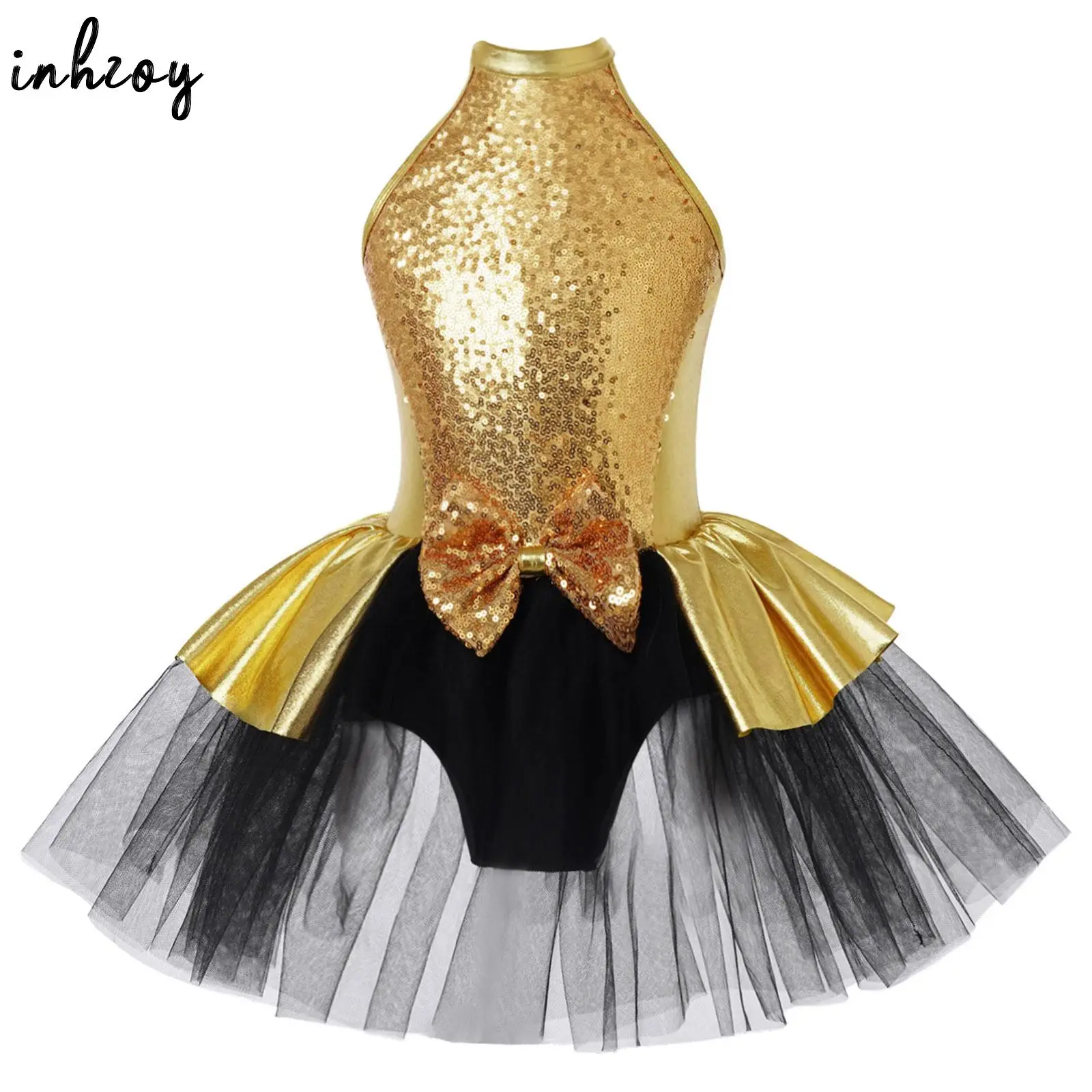 

Ballet Dance Tutu Dress Kids Girls Sequins Sleeveless Cutout Back Dancewear Ballerina Competition Stage Performance Costume