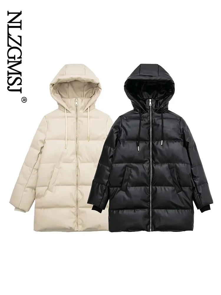 

Nlzgmsj Women 2023 Winter Faux Leather Cold Protection Padded Clothes Coat Long Sleeve Female Outerwear Tops