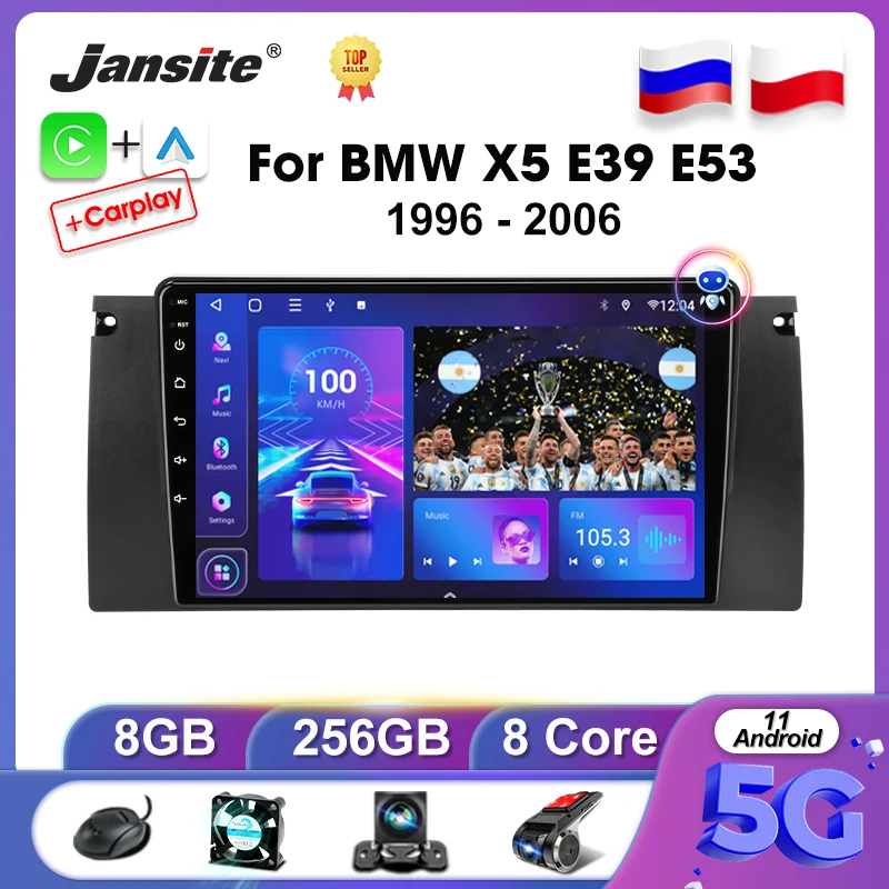 

Jansite 2Din Android 11 Car Radio For BMW X5 E39 E53 1999-2006 8G+256G Multimedia Video Player Stereo RDS DSP Carplay IPS Screen